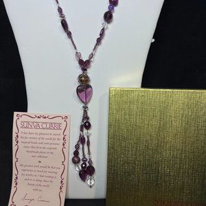 Sunya Currie Purple And Clear Venetian Glass Beaded Necklace With Tassel (4276)